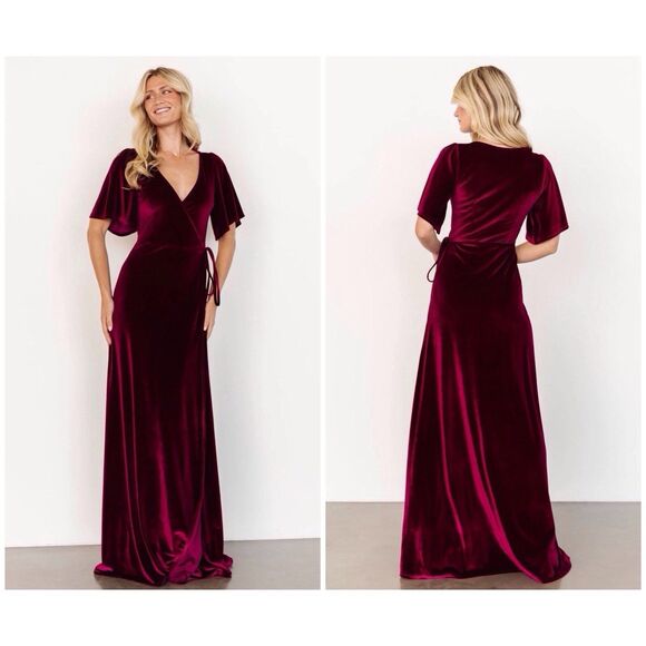 Baltic Born Maxi Wrap Velvet Dress Meghan Wedding Holiday Party Burgundy Size XL - Picture 1 of 13